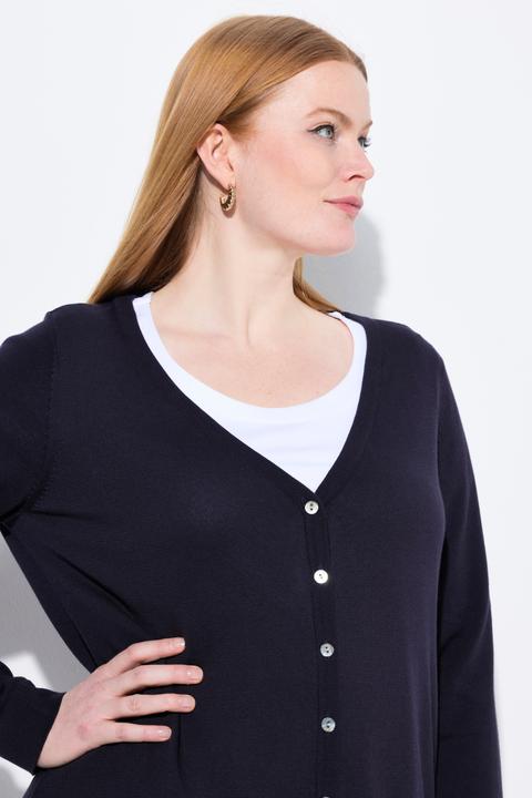 Produktbild Ulla Popken Long-Strickjacke, V-Ausschnitt, Langarm, Pima Cotton (58)