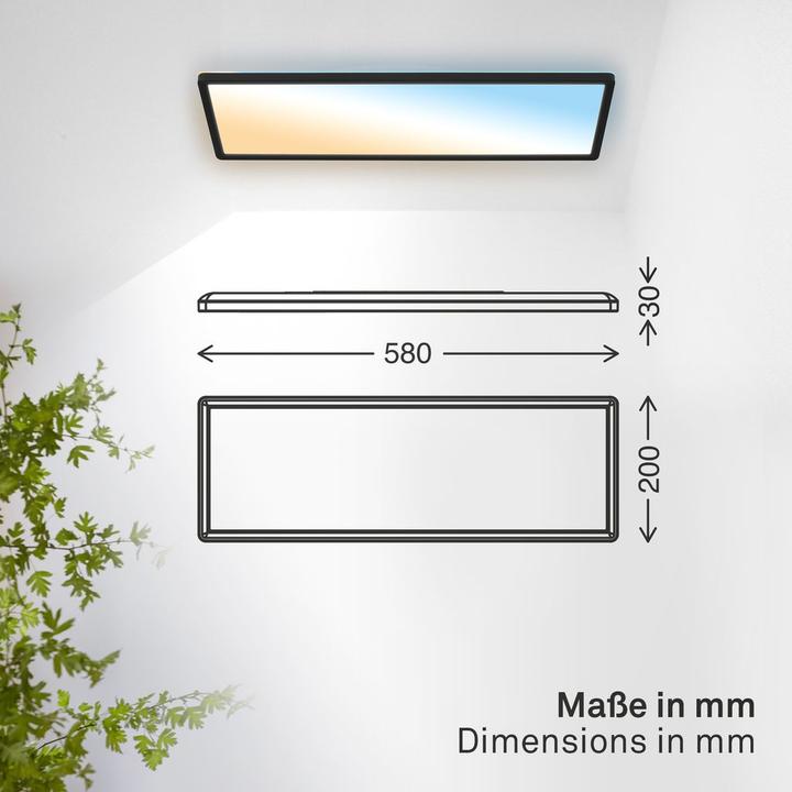 Actual product image B.K.Licht SHALLOW ultraflaches LED Panel, IP44, schwarz, 580x200 (3000 lm)