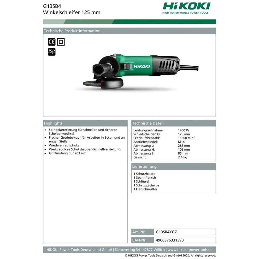 Thumbnail - Hitachi, Winkelschleifer, G13SB4 (125 mm)