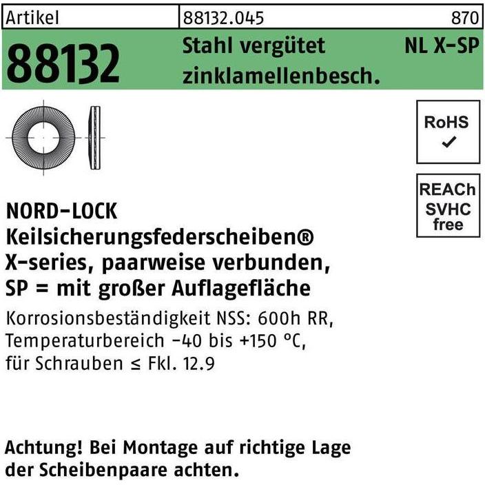 Nord-Lock, Muttern + Unterlegscheiben, Unterlegscheibe R 88132 NLX 6 SP Stahl vergütet zinklamellenbeschichtet