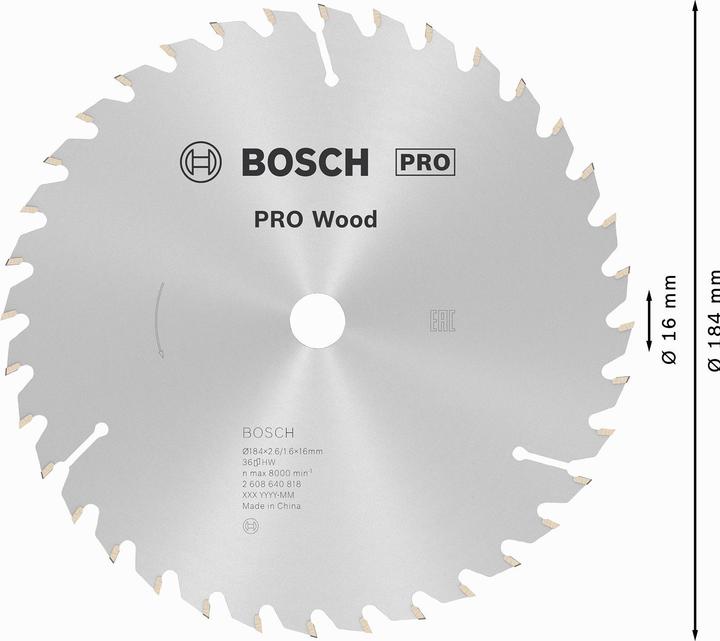 Produktbild Bosch Professional Zubehör PRO Wood Kreissägeblatt, 184 x 2.6 x 16 mm
