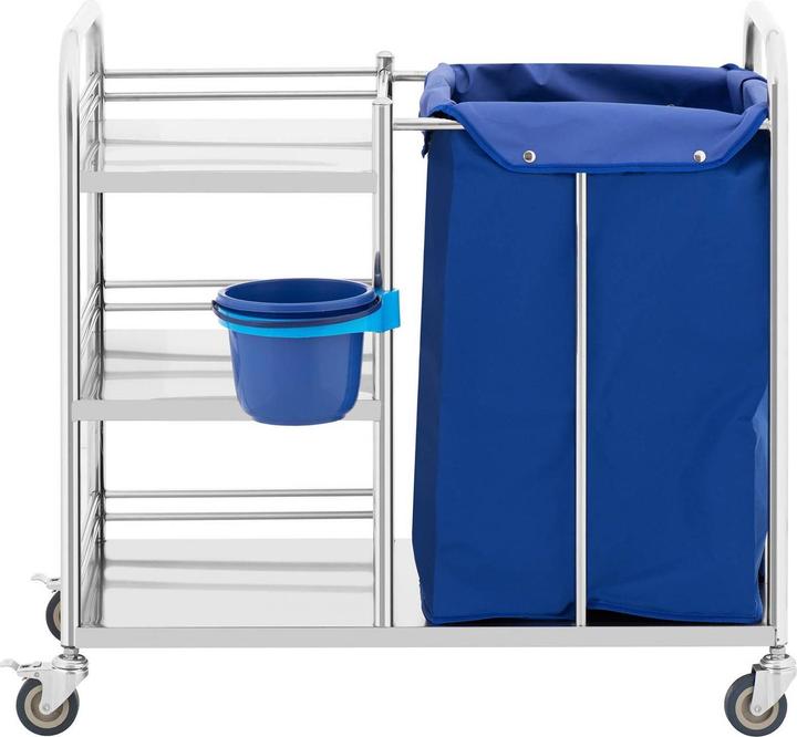 Produktbild Steinberg Etagen-Wagen Wäschewagen mit Rollen Edelstahl 3 Ablagen + Wäschesack 50 kg (50 kg, 3)