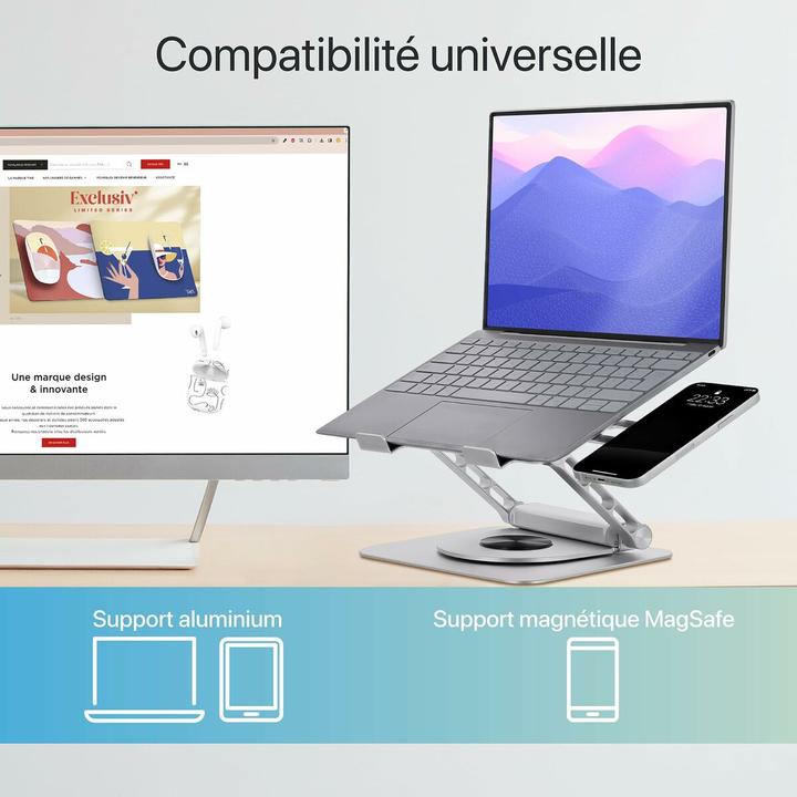 Immagine prodotto T'nB TNB iClick 360 supporto regolabile per notebook con hub 6in1 staccabile in alluminio