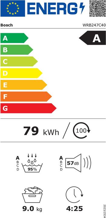 Label énergétique Bosch Hausgeräte Serie 8, Wärmepumpentrockner, 9 kg, Weiss, WRB247C40 (9 kg, Modifiable)