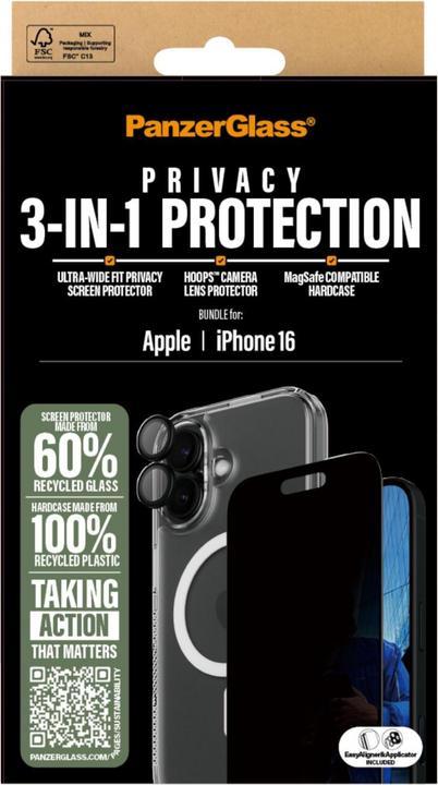 Produktbild PanzerGlass Privacy (1 Stück, Apple iPhone 16)