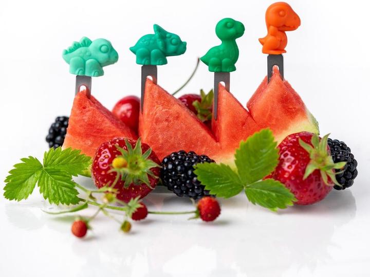 Immagine prodotto Lekkabox Set di 4 spiedini da cocktail in acciaio inox, dinosauri