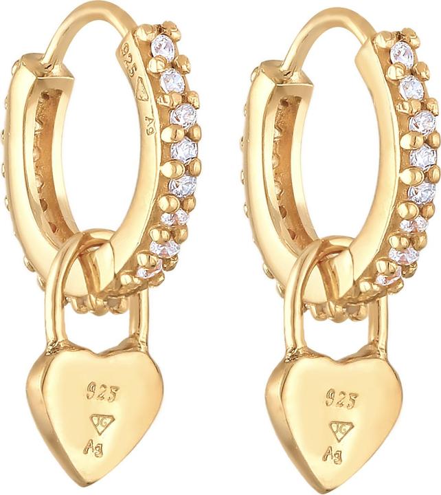 Image du produit Elli Boucles d'oreilles Créoles Zirconia Coeurs Émail 925 Argent (Zircone, Argent 925 sterling plaqué or, Émail)