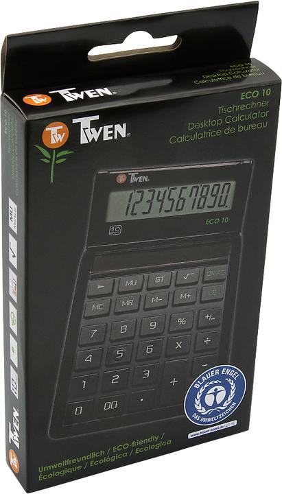 Image du produit Twen Calculatrice de bureau Eco 10, à énergie solaire, écran 10 chiffres, fonction MU & GT (Cellules solaires)