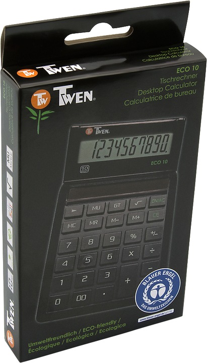 Produktbild Twen Tischrechner Eco 10, solarbetrieben, 10-stelliges Display, MU- & GT-Funktion (Solarzellen)
