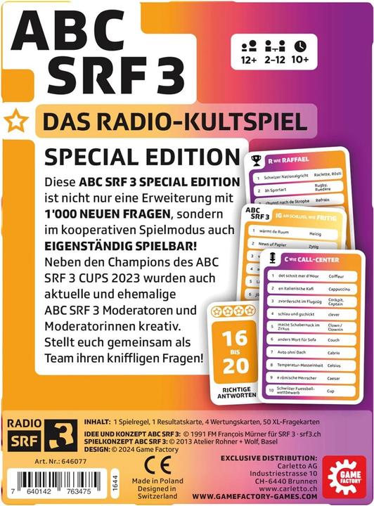 Produktbild Game Factory ABC SRF 3 Special Edition (d) (Deutsch, 2 - 12 Spieler)