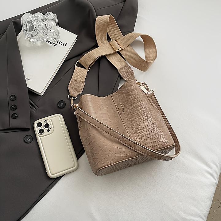 Immagine prodotto Only-Bags.Store Borsa a secchiello con motivo a coccodrillo - Versatile borsa a tracolla e crossbody, repellente