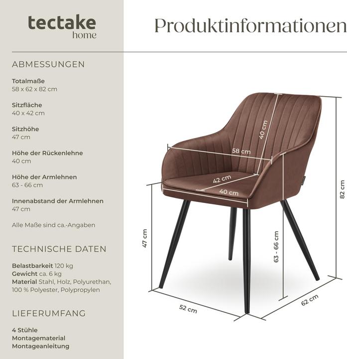 Produktbild tectake Stuhl Marilyn, Samtoptik, gesteppt
