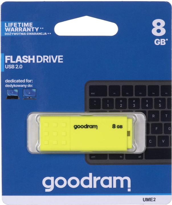 Produktbild Goodram UME2 - 8 GB - USB Typ-A - 2.0 - 20 MB/s - Kappe - Gelb (8 GB, USB-A)