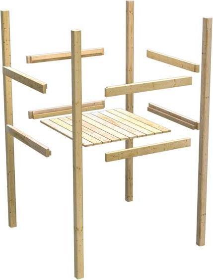 Actual product image Akubi Karibu stilt house "Benjamin" SET made of Nordic spruce, terra grey with purple slide, sandpit