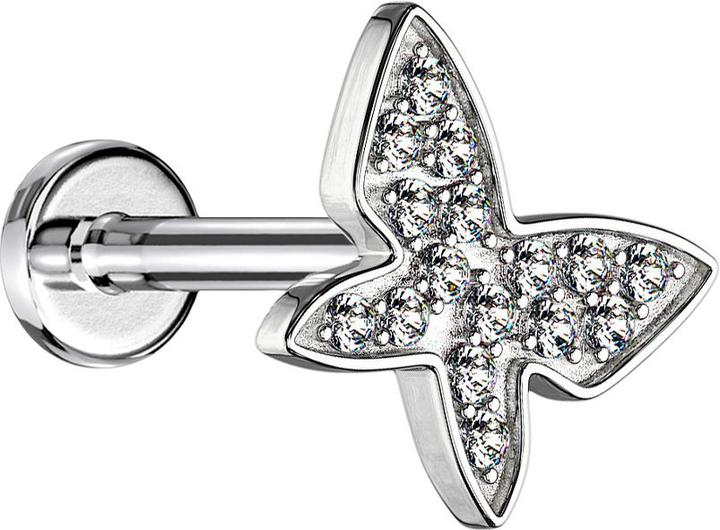 Immagine prodotto Star Piercing Micro Labret filo interno argento farfalla con cristalli (Ottone, Acciaio chirurgico 316L)