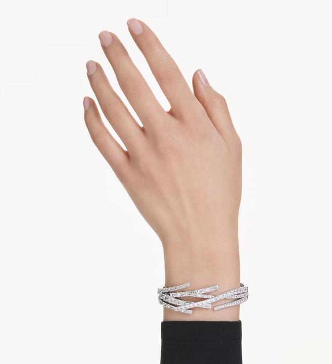 Produktbild Swarovski Matrix Armreif Verschiedene Schliffe Weiss Rhodiniert (17 cm, Swarovski Metall)