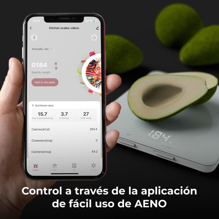 Actual product image Aeno smart kitchen scaleMin/Max load: /8kgDimensions: 8mmBluetooth version: 4.2PID: wuimqx21