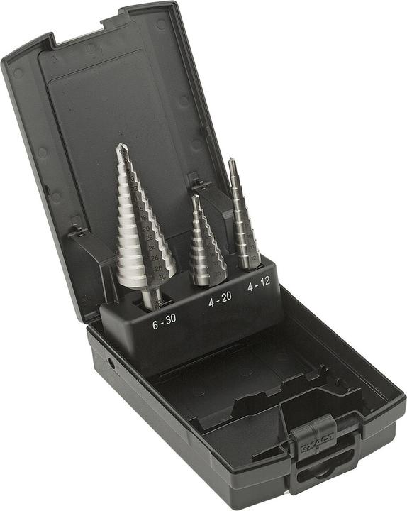 Actual product image Exact HSS step drill bit set 3 pieces 6 (4 - 12, 4 - 20, 6 - 30)