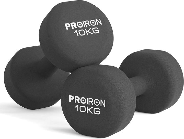 Produktbild Proiron PRKNED10K Kurzhantel-Gewichtsset, 2 Stück, 10 kg, Schwarz, Neopren (2 x 10 kg)