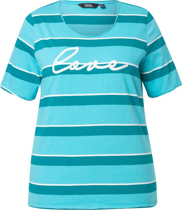 Image du produit Ulla Popken T-shirt rayé avec broderie, décolleté rond et manches courtes, bords roulottés (56)