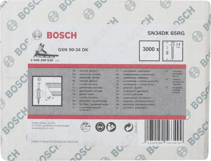 Produktbild Bosch Professional Zubehör D-Kopf Streifennagel SN34DK 65RG,2,8 mm, 65 mm, verzinkt, gerillt
