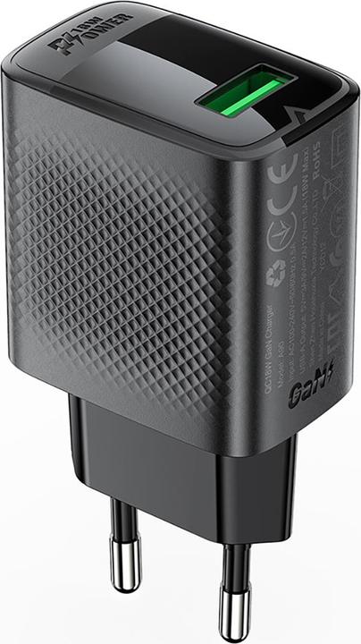 Produktbild Acefast A90 GaN USB-A QC 18W network charger - black (18 W, 1 Port)