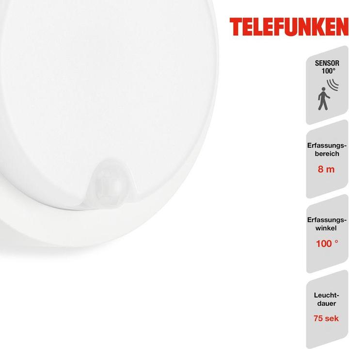 Actual product image Telefunken LED outdoor light, sensor, white, 1xLED board (1250 lm, IP44)