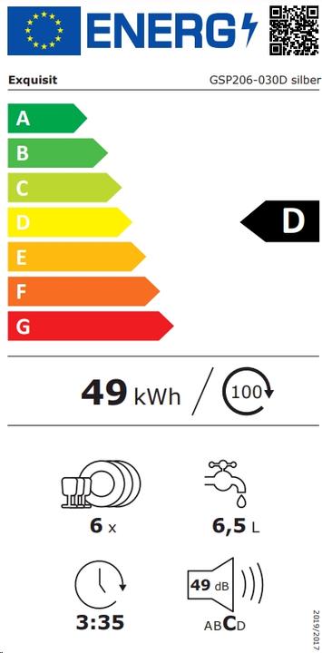 Label énergétique Exquisit GSP206-030D Argent Gros électroménager