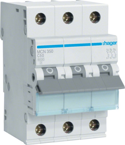 Immagine prodotto Hager MCN350. Numero di poli: 3P. Frequenza di ingresso AC: 50/60 Hz, Corrente nominale in uscita: 50 A.