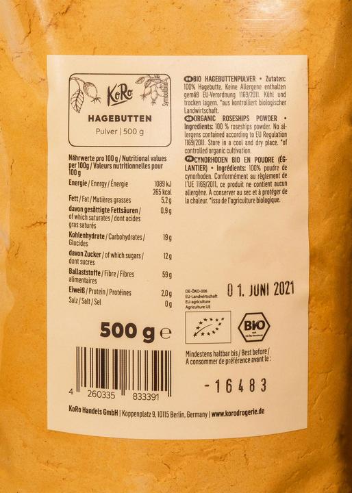 Nutritional values and ingredients KoRo Organic rosehip powder (2000 g)
