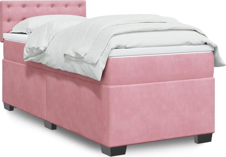 Actual product image VidaXL Boxspring bed Upholstered bed Single bed Mattress Pink 80x200cm Velvet (80 x 200 cm)