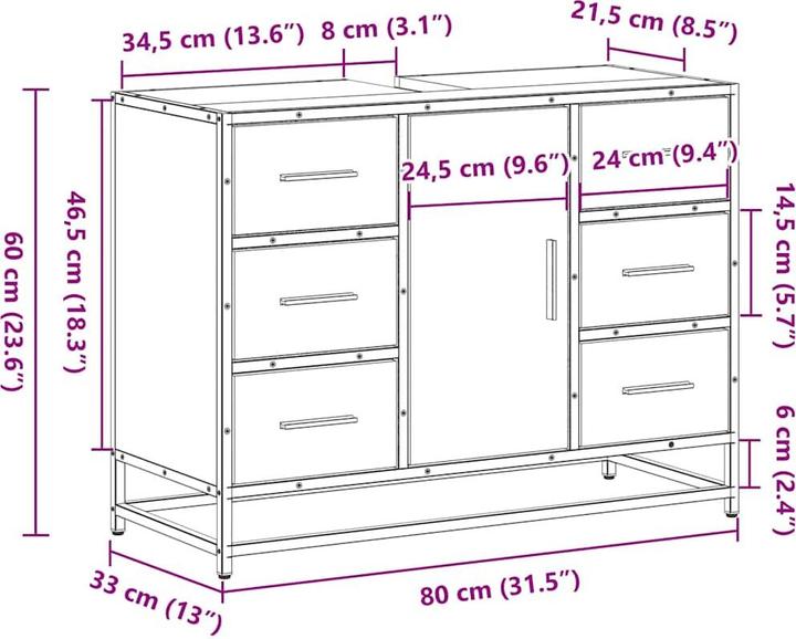 Produktbild vidaXL Waschbeckenunterschrank Grau Sonoma 80x33x60 cm Holzwerkstoff (80 x 33 x 60 cm)