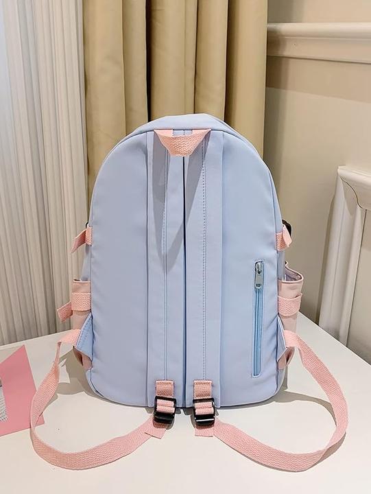 Actual product image Only-Bags.Store Aesthetic colour contrast travel backpack, large capacity flap school bag, style bookbag for