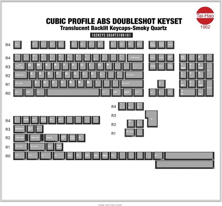 Actual product image Tai-Hao Smoky Quartz 152 Keys (ANSI) Set