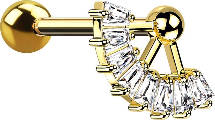 Produktbild Star Piercing Micro Barbell vergoldet mit Kugel und Kugel Fächer Kristalle (Chirurgenstahl 316L, Messing)
