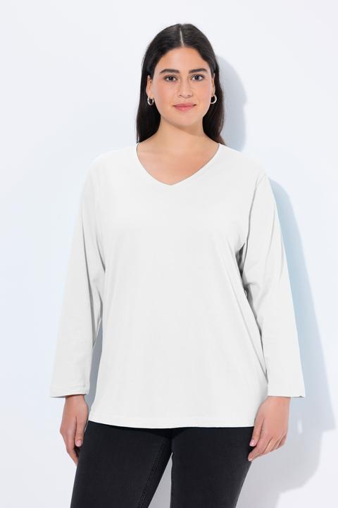 Image du produit Ulla Popken T-shirt coupe Relaxed Fit, décolleté en V et manches longues (50, 52)