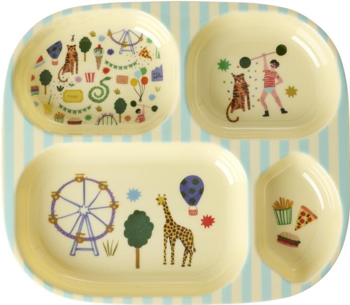 Actual product image Rice - Melamine Kids 4 Room Plate with Fun Fair Print - Mint