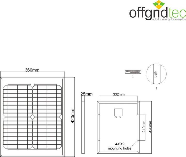 Actual product image Offgridtec OFF 3-01-001560 - Solar panel, mono, 12 V, 20 W (20 W, 1.80 kg)
