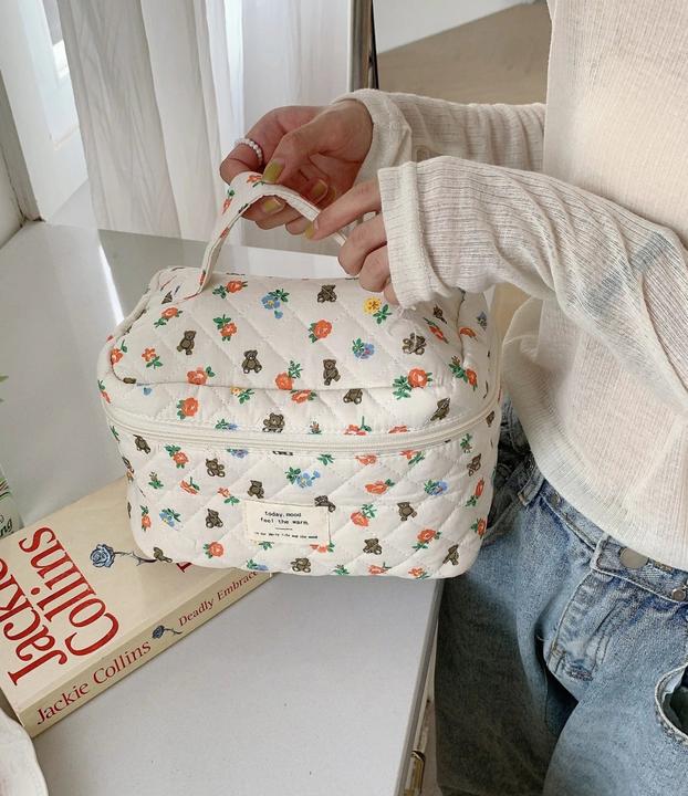 Immagine prodotto Only-Bags.Store Trapuntatura in cotone: borsa per il trucco con chiusura a cerniera, organizzatore di cosmetici