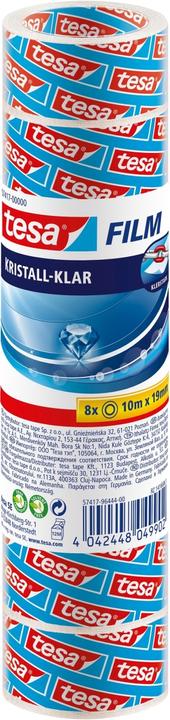 tesa 8x tesafilm KRISTALL-KLAR, hochtransparent, alterungsbeständig, mit starker Haftung (19 mm)