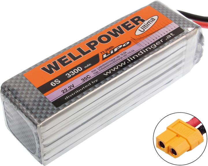 Actual product image Wellpower LIPO BATTERY ULTIMA 3300 MAH / 22.2 VOLT 6S 35/70C CH5/8 XT-60 (22.20 V, 3300 mAh)