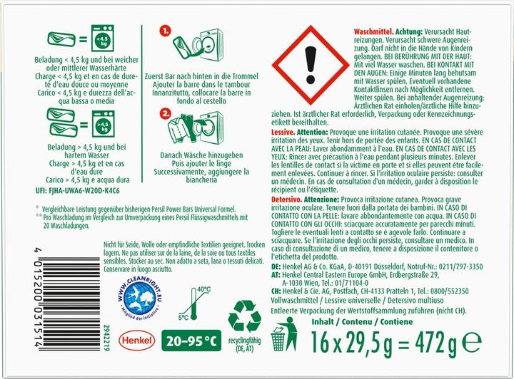 Immagine prodotto Persil 16 Universal Power Bars (16 Cicli di lavaggio, Lavare i baccelli)