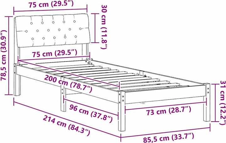 Image du produit vidaXL Plattformbettgestell (75 x 190 cm)