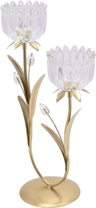 Actual product image Hestia 2 Stem Candle Holder With Clear Glass On Gold Base (22 x 10 cm)