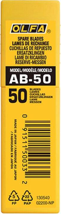 Actual product image Olfa 50 AB segment sheets in a plastic box (Replacement blade)