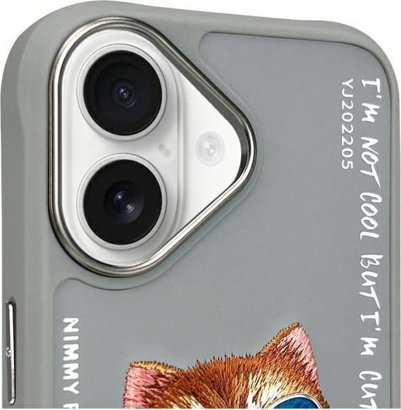 Actual product image Mocco Nimmy case iPhone 16 6.1" gray Glasses Cool Cat (Apple iPhone 16)