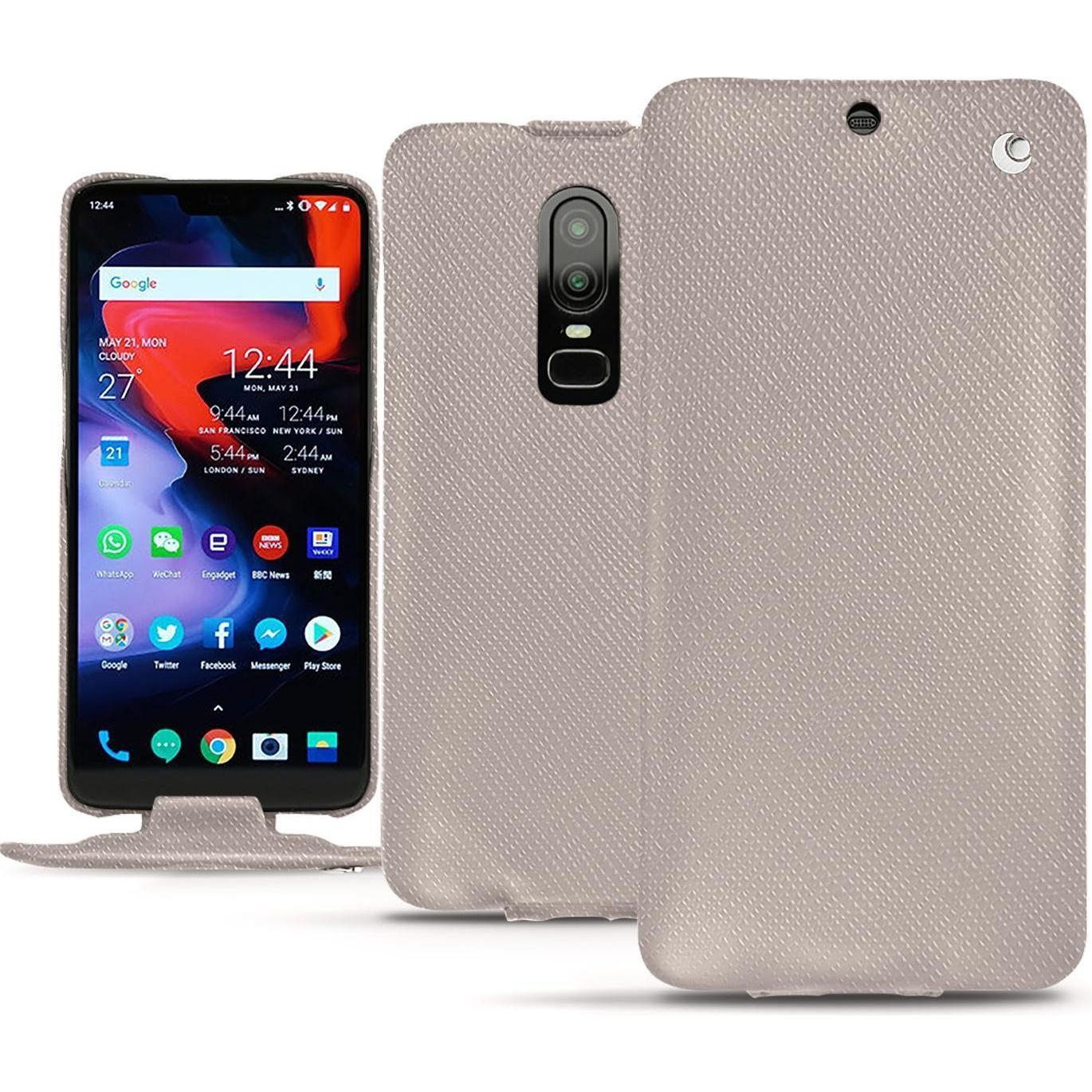 Noreve Lederschutzhülle vertikal (OnePlus 6), Smartphone Hülle, Beige