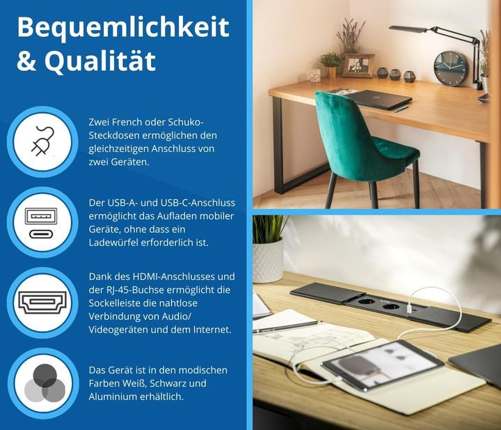 Image du produit GTV Prise multiple avec ports USB, HDMI et RJ45 pour bureau et table