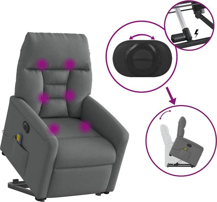 Immagine prodotto vidaXL Poltrona massaggiante elettrica con ausilio per la posizione eretta in tessuto grigio scuro