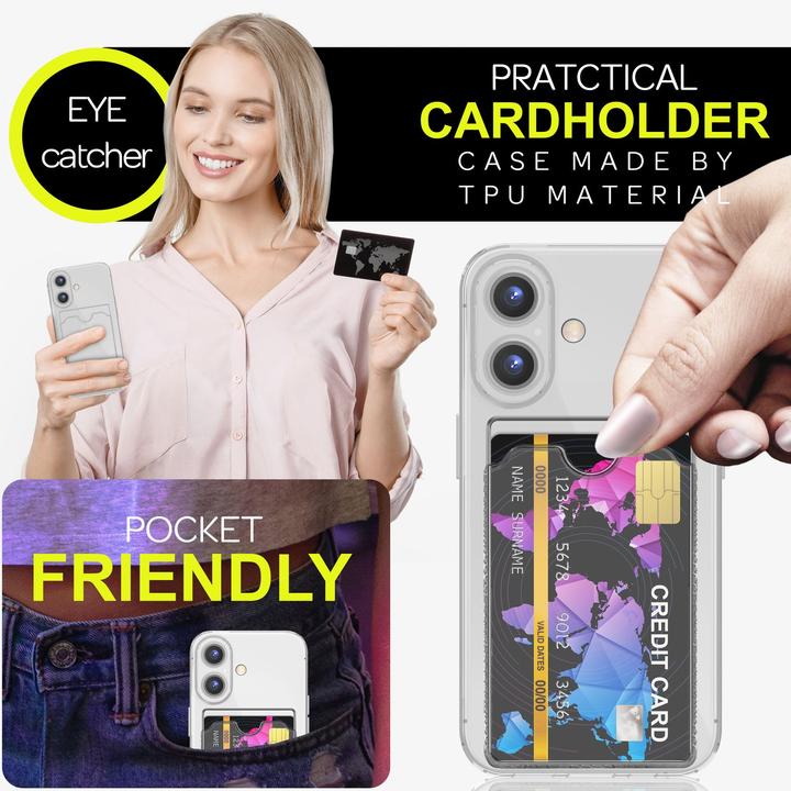 Produktbild Nalia Klar Transparente Neon Silikon Hülle Kartenhalter (Apple iPhone 16)